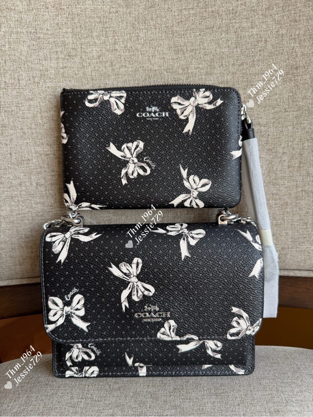 NWT！2PCS COACH Mini Klare Crossbody Bag With Bow Print（CAA98）➕ Wristlet（CZ441）